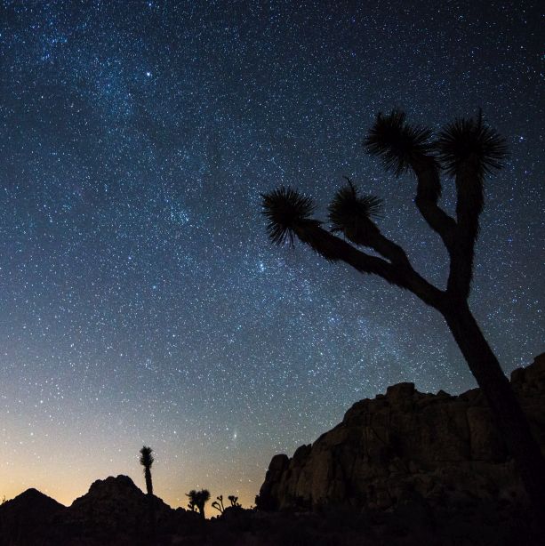 Sternenhimmel ber Coachella Valley mit Lichtverschmutzung am Horizont